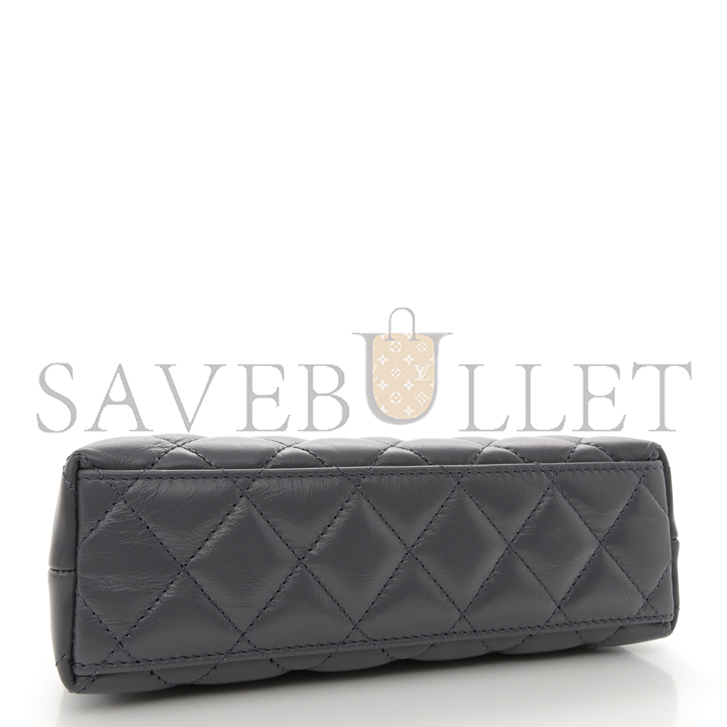 CHANEL MASTER KELLY BAG QUILTED GREY SHINY CALFSKIN AGED GOLD HARDWARE  (19*13*7cm)